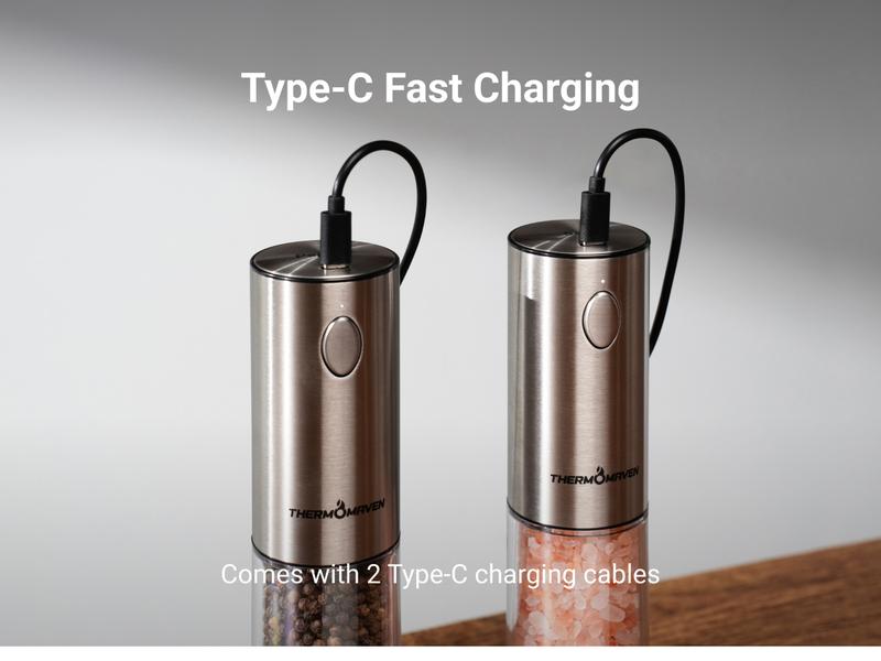 [Large Capacity and LED Light] Electric Salt and Pepper Grinder Set, 3.2oz Larger Rechargeable Automatic with 6 Adjustable Coarseness, Ground Cannon Shaker Peppermill, Black Friday and Christmas Gift