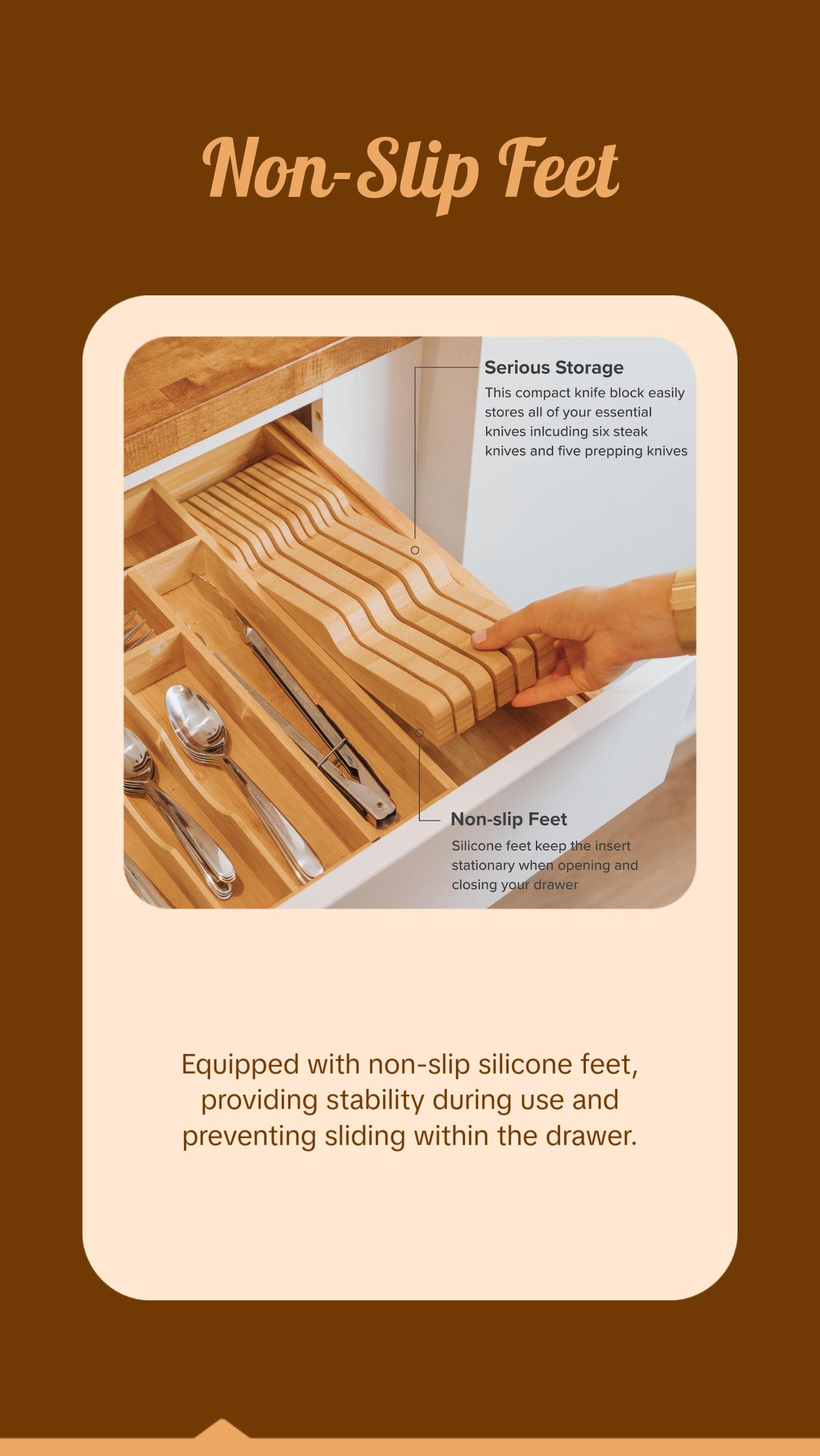Knife Block Drawer Organizer - Natural Bamboo