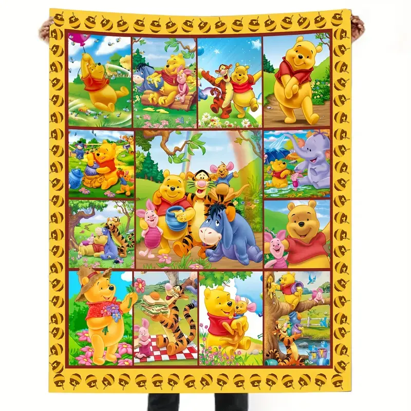 [SummerVibes] DISNEY CLASSIC Winnie the Pooh & Tigger Soft Warm Knit Throw Blanket - All-Season Lightweight Camping Blanket for Bed, Sofa, Car, Outdoor Travel - Cozy Bedding Accessory