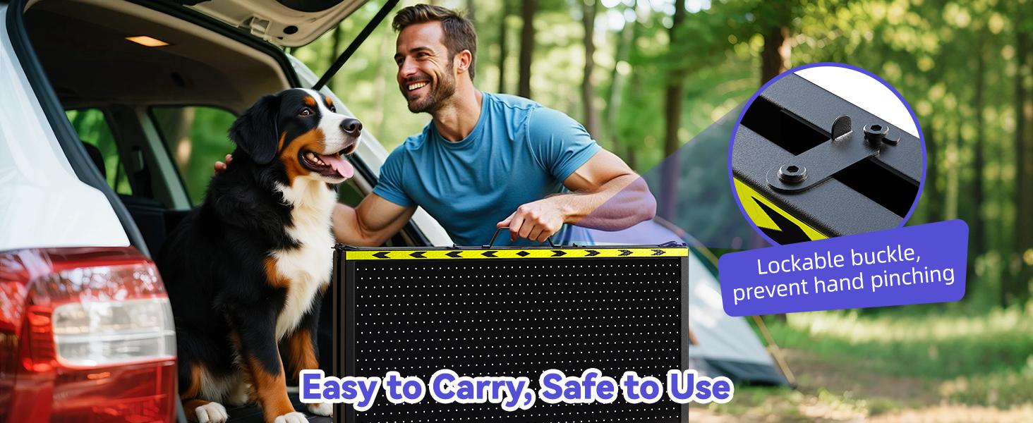 74'' L & 20'' W Longest Dog Ramp for Car - Extra Wide Portable Pet Dog Ramps for Large Dogs, Dogs Cars Ramp for Car SUV/Truck/RV/Bed, Lightweight Ramps with Non-Slip Mesh Up to 250LBS, Black
