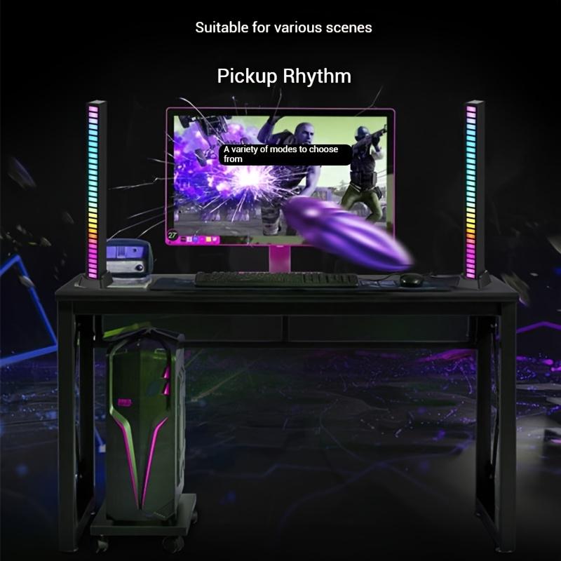 RGB LED Pickup Lights, RGB Colorful Sound Rhythm Light Bar, Voice-Controlled Sync Rhythm Light, Colorful Music Atmosphere Light for Desktop Gaming Esports Party, Night Light