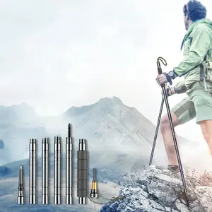 Escape tool, emergency tool kit, can be used as an escape tool in emergencies, modular aluminum hiking pole—6-piece trekking pole set, equipped with a compass, screwdriver, and whistle, also suitable for hiking, traveling, and everyday walks