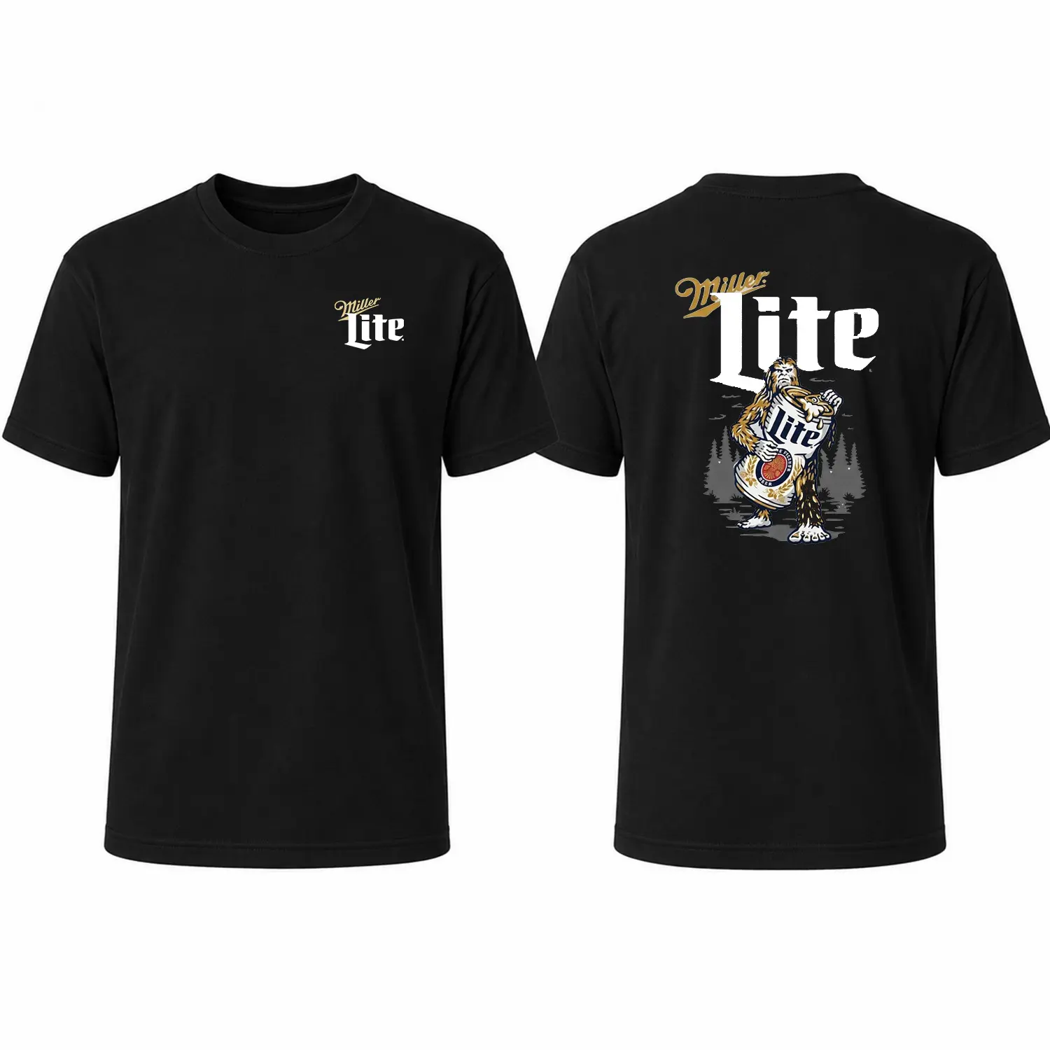 Miller Lite Bigfoot Shirt, Sasquatch Drinking Beer Graphic Tee, Camping Outdoors Beer Lover T-Shirt, Funny Yeti Sasquatch Gift