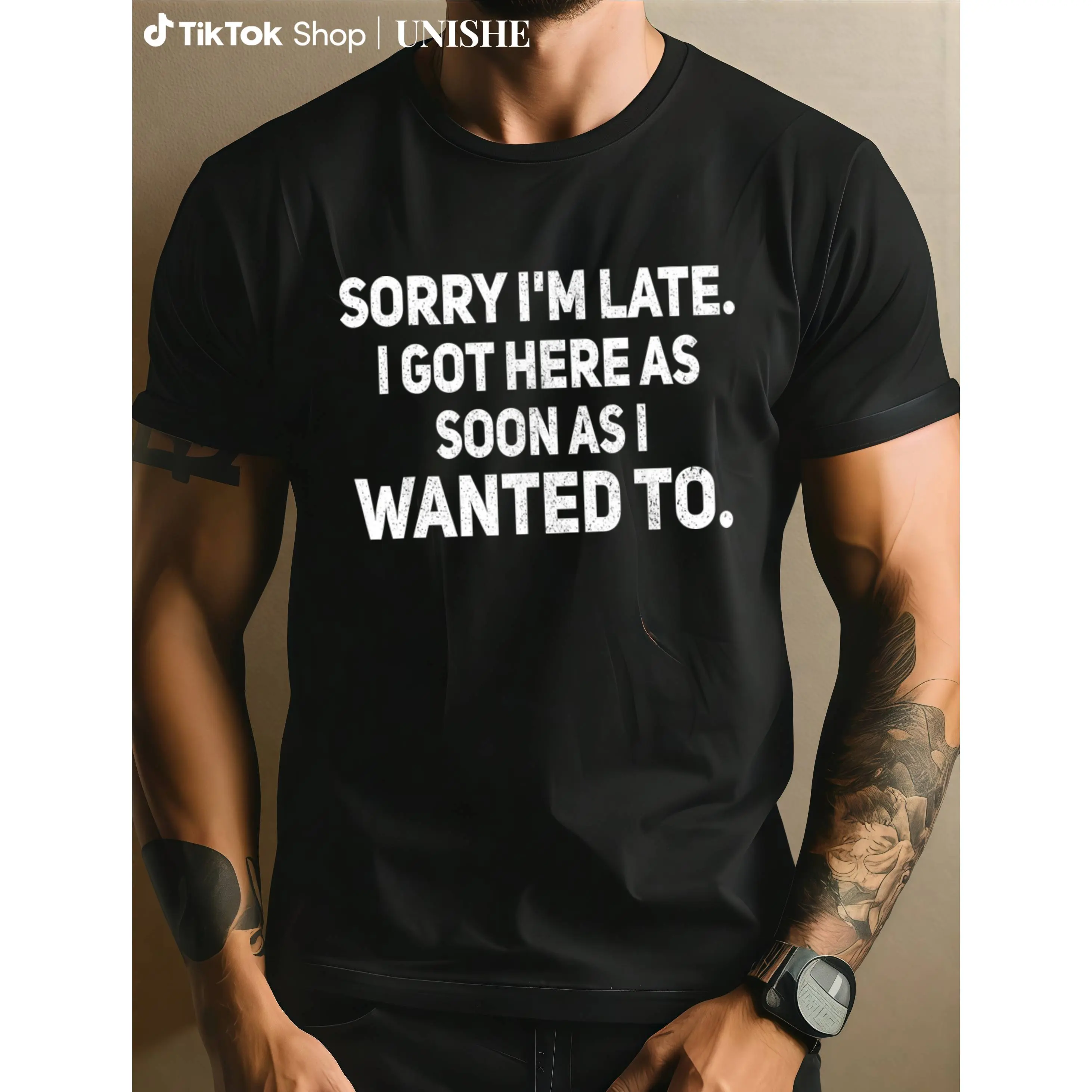 Men's Casual 100% Cotton Sarcastic Sorry I'm Late Tshirt