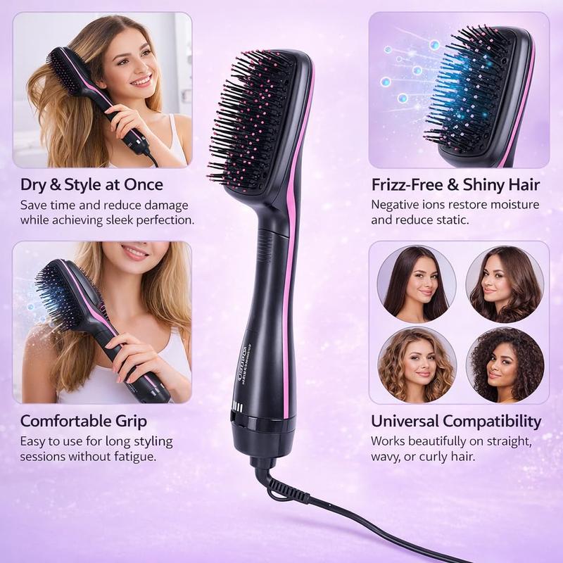 2 in 1 Hair Dryer Brush & Straightener Brush, Hair Dryer and Styler, Negative Ion Blow Dryer Brush, Hot Air Brush Detangles, Dries, Smooths, Reduce Frizz & Static