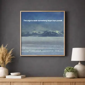 The Urge To Seek Something Larger Than Yourself Penguin Mountain Satin Poster - No Glare - Motivation - Snow - Gift for Men and Women