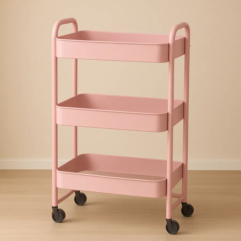 3-Tier Rolling Utility Cart with Wheels, Metal Storage Organizer Cart with Handle and 6 Hooks, Space-Saving Slim Cart for Kitchen, Bathroom, Office, Dorm and Home Organization, Multifunctional Craft Cart, Back to School Dorm Room Essential