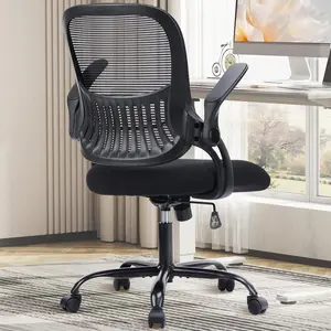 Ergonomic Mesh Office Chair with Flip-Up Armrests – Adjustable Height Swivel Task Chair for Home Office, Lumbar Support, Breathable Mid-Back, 250 lbs Capacity (Black/Gray/Pink)