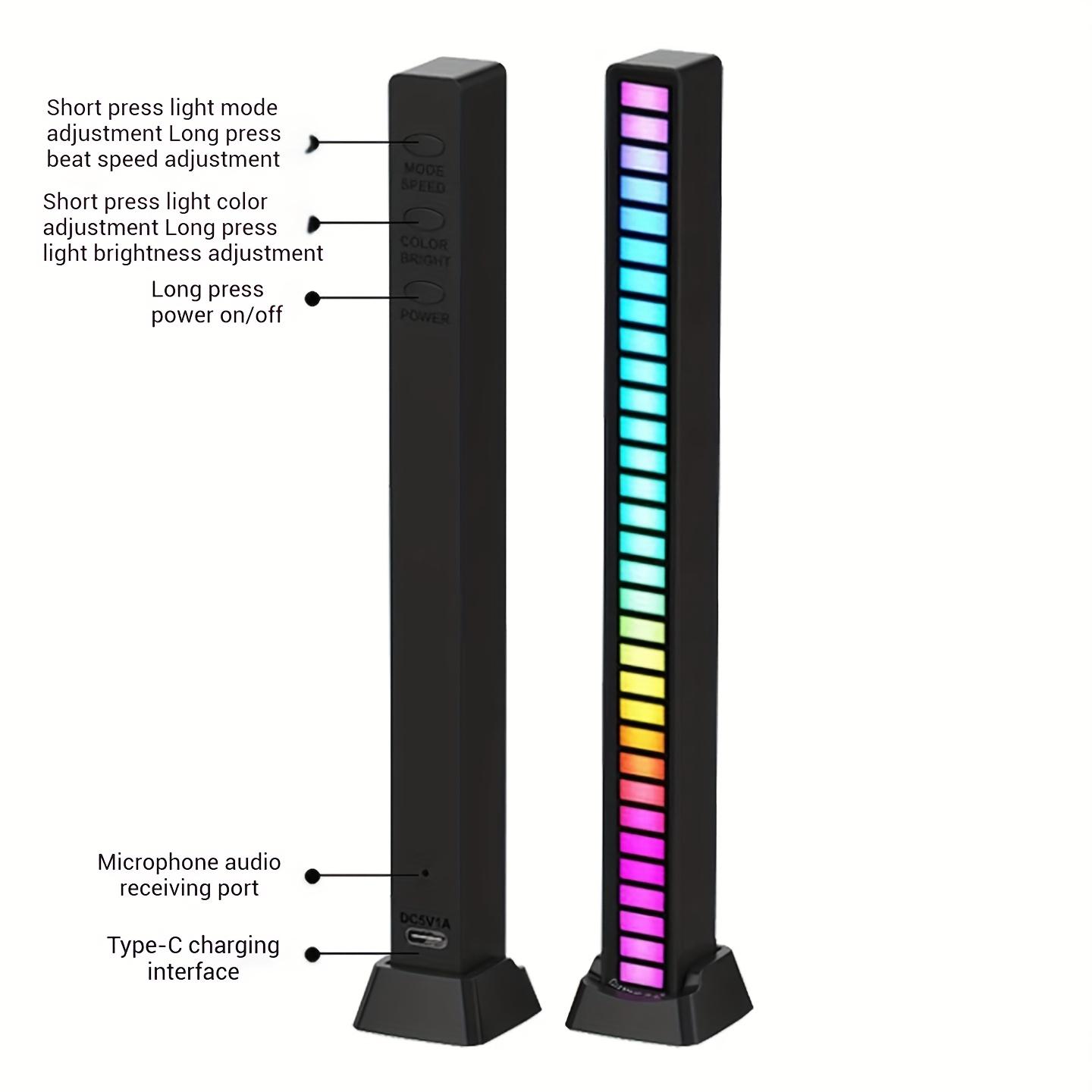 RGB LED Pickup Lights, RGB Colorful Sound Rhythm Light Bar, Voice-Controlled Sync Rhythm Light, Colorful Music Atmosphere Light for Desktop Gaming Esports Party, Night Light