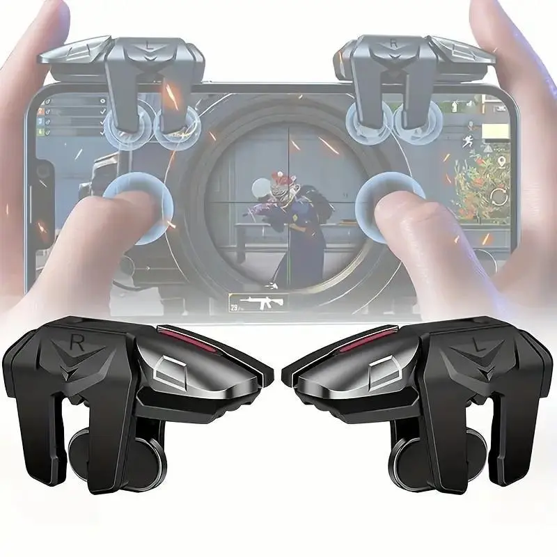 Six finger linkage game trigger, high sensitivity mobile game controller suitable for gunfight games, alloy physics aiming and shooting button with game finger cots