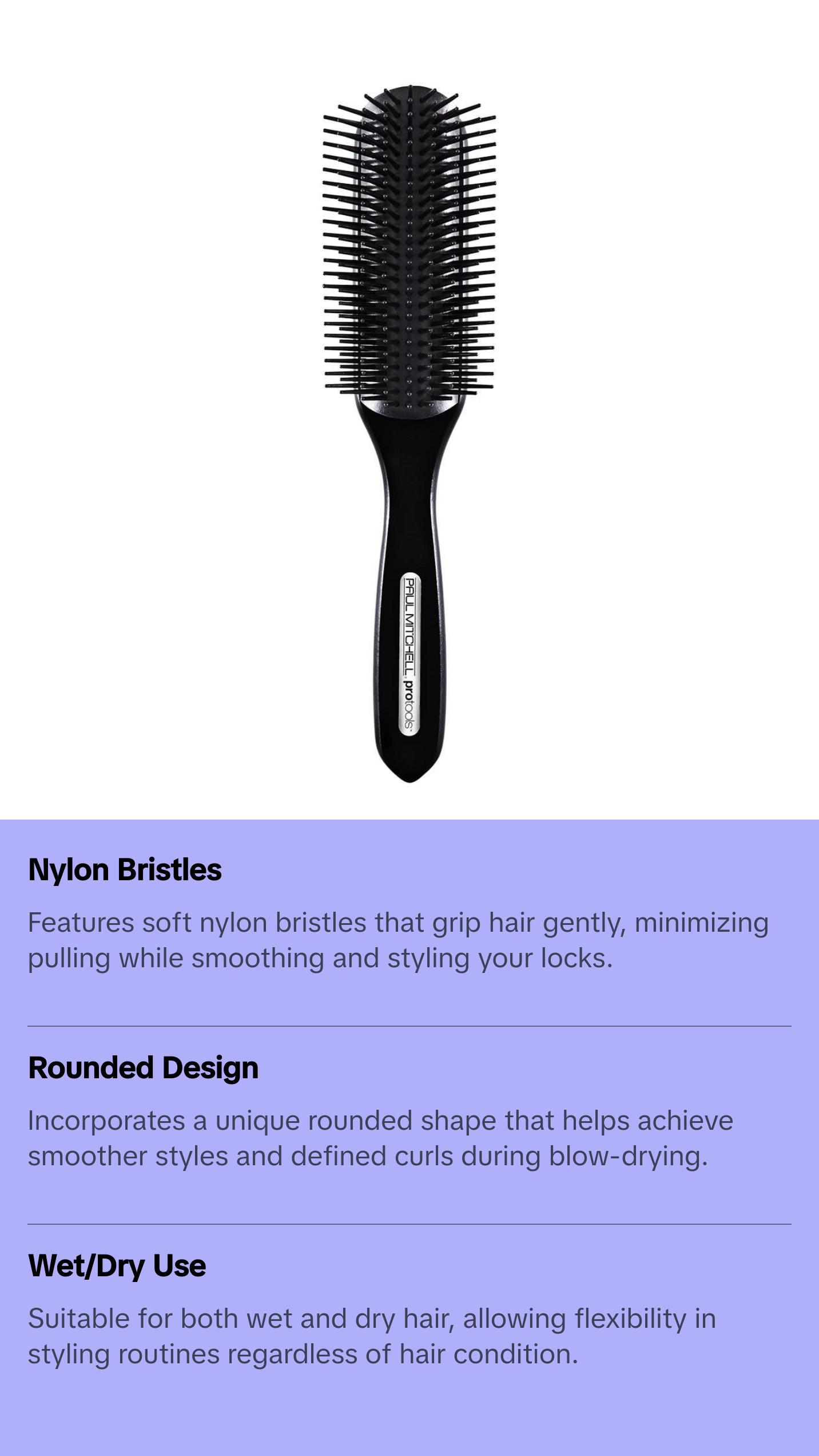 Paul Mitchell 407 Styling Brush with Rounded Design & Nylon Bristles for Wet Dry Hair Smoothing Blow-Drying & Curl Defining