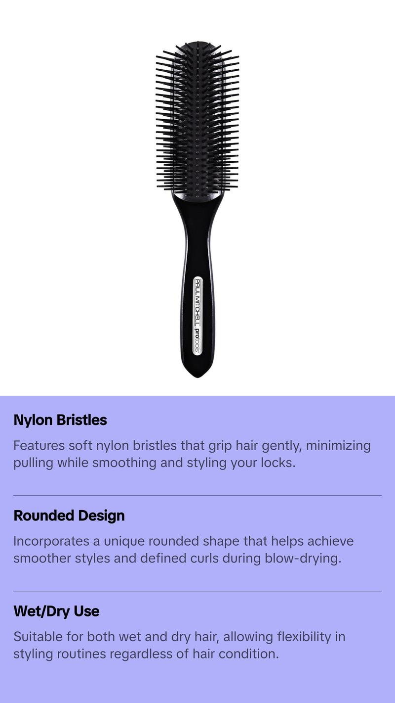 Paul Mitchell 407 Styling Brush with Rounded Design & Nylon Bristles for Wet Dry Hair Smoothing Blow-Drying & Curl Defining