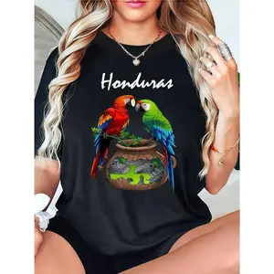 "Honduras" Parrots & Cultural Landscape Tee, Central American Heritage T - Shirt