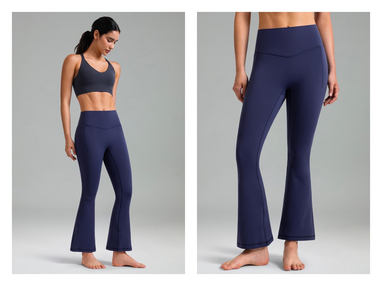 Colorfulkoala Women's No Front Seam 29.5" Side Pocket High-Waisted Mini Flare Pants Seamless Front Dreamlux Fabric Yoga Casual Wear