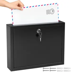 MaxGear Metal Suggestion Box with Lock and Slot, 3W x 10H x 13L Inch Wall Mounted Locking Mailbox for Office, Ballot Box with 2 Keys for Payments, Ideal for Office or House, Black