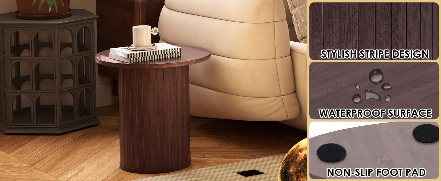 Round Wood Fluted End Table 15.7" Circle Modern Farmhouse Side Table Sets for Living Room Bedroom Balcony Small Spaces Compact Size Versatile Use Round Wood Fluted End Table 15.7" Circle Modern Farmhouse Side Table Sets for Living Room Bedroom Balcony Small Spaces Compact Size Versatile Use