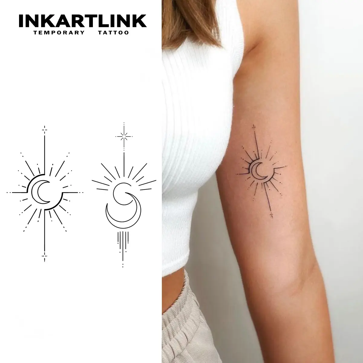 INKARTLINK 2 Sheets Couple Matched Secret Ink Sticker Tattoos - Romantic Semi-Permanent Waterproof Tattoo Art, Sun and Moon Designs for Lovers, Ideal for Date Night, Valentine's Day