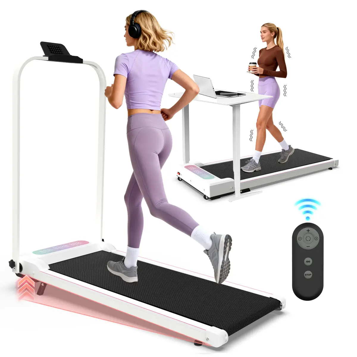 [Bellemave]Foldable Treadmill with Handle Bar & Incline, 2 in 1 Upgrade Portable Under Desk Walking Pad and Vibration Pad with Remote Control for Home Office Small Spaces