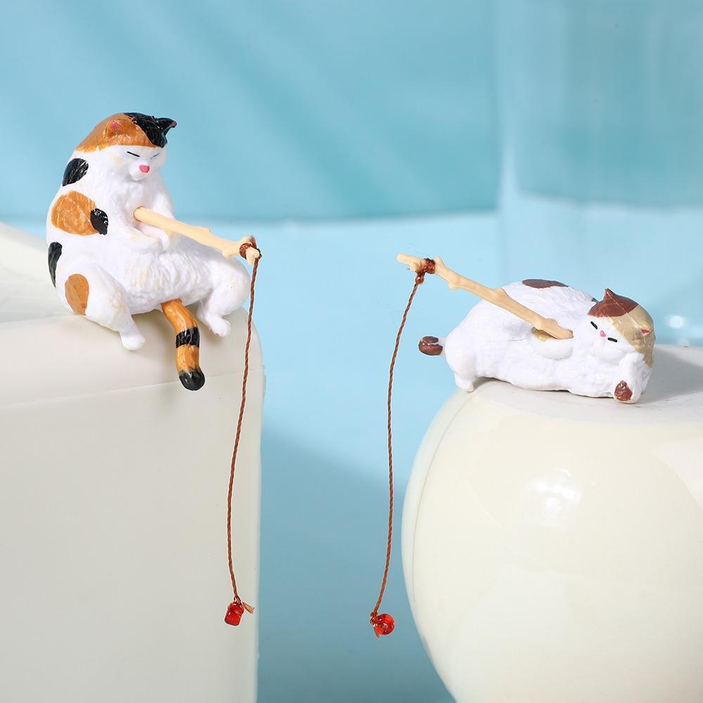 MUNBYN  Cute Mini Cat Fishing Desk Figurines Set, Resin Micro Landscape Ornaments for Office & Computer Desk Decor, Adorable Pet-Themed Desktop Accessories for Home or Workspace (5 PCS)