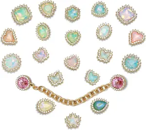 21 Pcs Bling Jewelry Charm Colorful Gems Rhinestone Shoe Decoration and Chain for Girls Valentine's Day Gifts