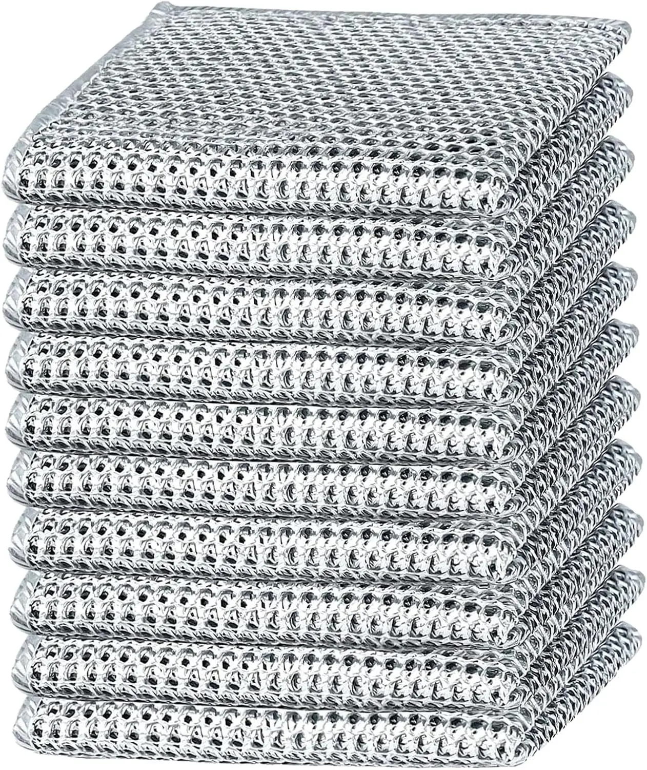 10PCS Stainless Steel Wire Dishcloths, Double-Sided Wet-Dry Multi-Purpose Non-Scratch Reusable Cloths for Cookware Cleaning, None