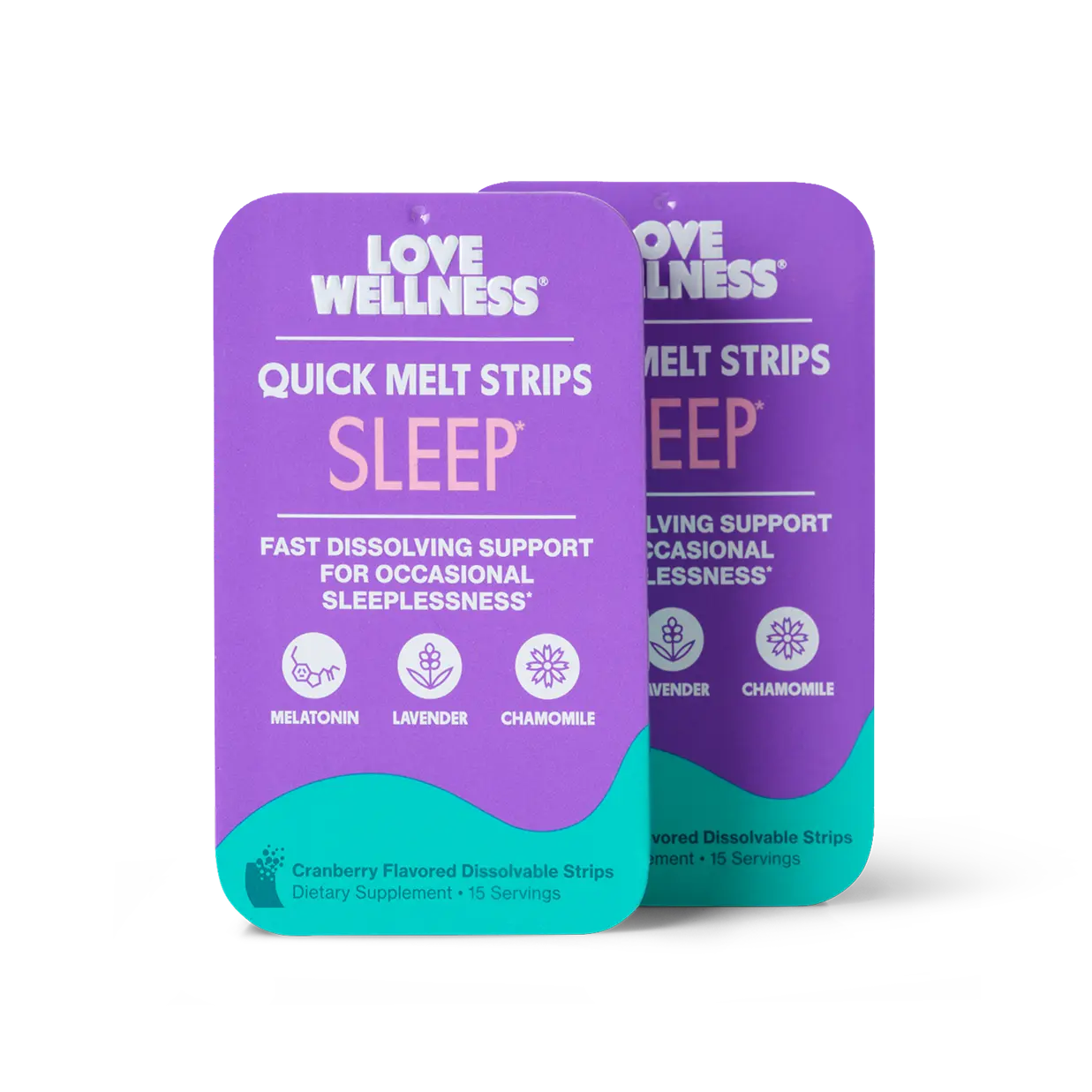 Love Wellness Sleep* Quick Melt Strips 2 Pack | Dissolvable Sleep Support Supplement | Melatonin, Lavender & Chamomile | Vegan & Sugar-Free | 15 Strips | For Men and Women