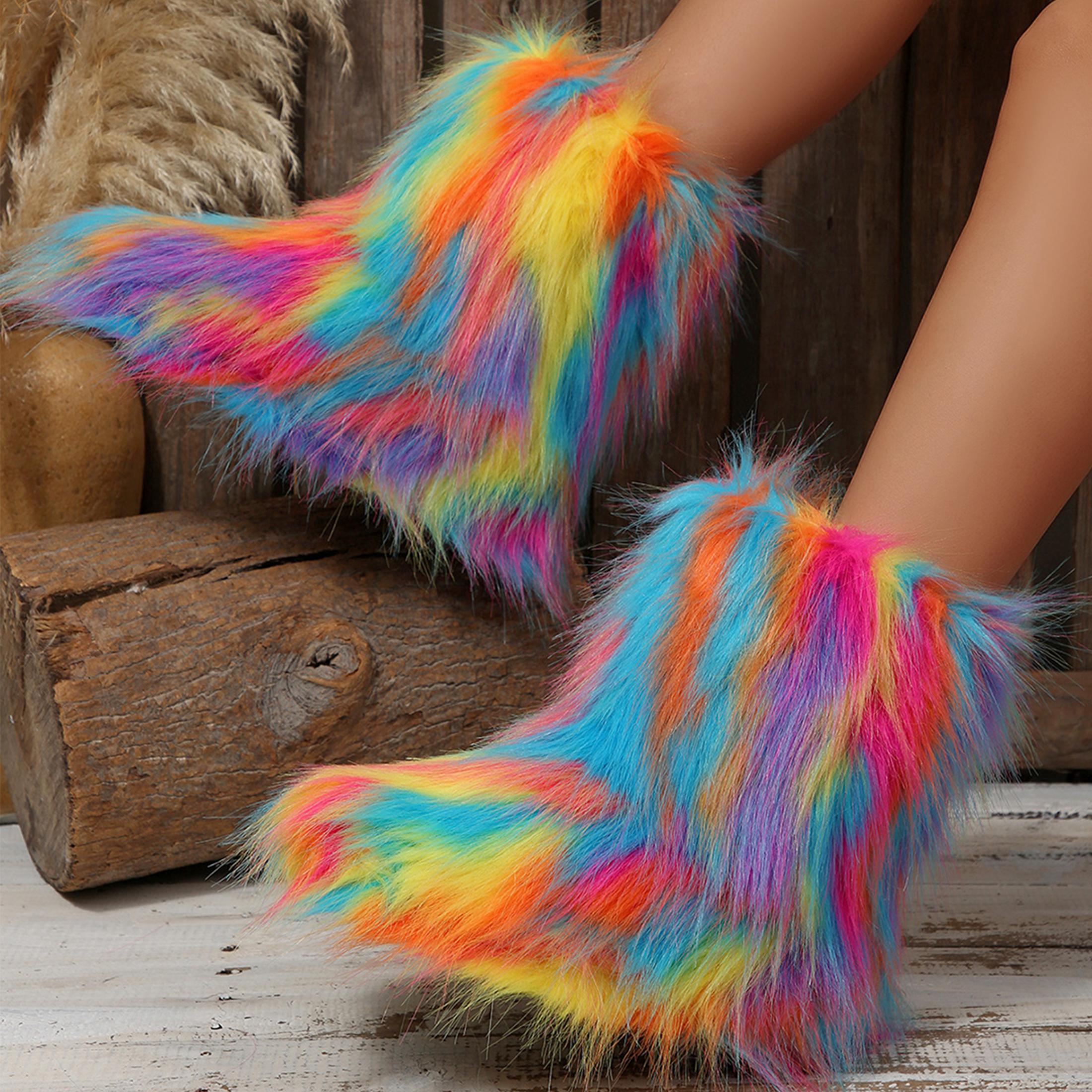 Women's Boots Furry Fuzzy Snow Boots Fluffy Winter Boots Warm Cold Proof Comfortable Mid-Calf Boots