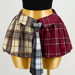 Plaid Mini Skirt with Tie Accent