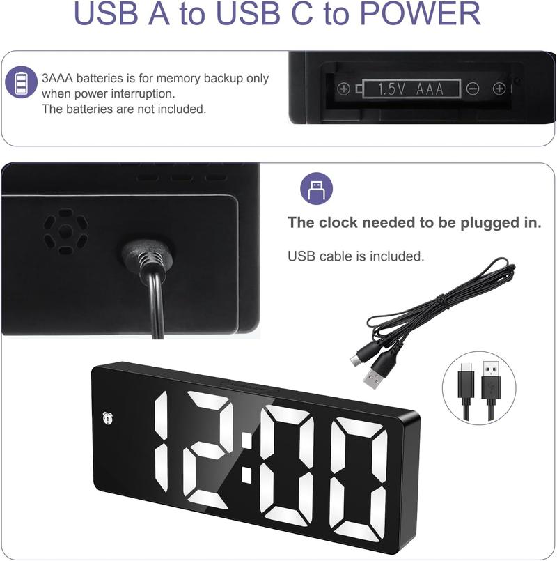Mini Size Mirror LED Clock Simplicity Colorful Alarm Clocks Ultra Portable Travel Bedroom Bedside Clock 12/24H Display 6.3inches Large Display LED Digital Snooze Time Date Temperature Memory 3 Brightness Adjustable USB/Battery Powered Living Office Desk Mini Size Mirror LED Clock Simplicity Colorful Alarm Clocks Ultra Portable Travel Bedroom Bedside Clock 12/24H Display 6.3inches Large Display LED Digital Snooze Time Date Temperature Memory 3 Brightness Adjustable USB/Battery Powered Living Office Desk
