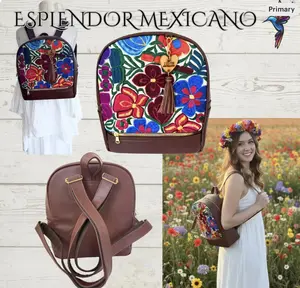 Mexican Handmade Vegan Leather Floral Embroidered Backpack/Handmade with Vegan Leather/Hand Embroidered/Made in Mexico/Hecho en Mexico