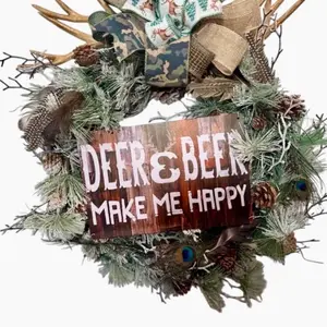 Man Cave Wreath/ Deer & Beer Make Me Happy /Rustic Front Door Decor