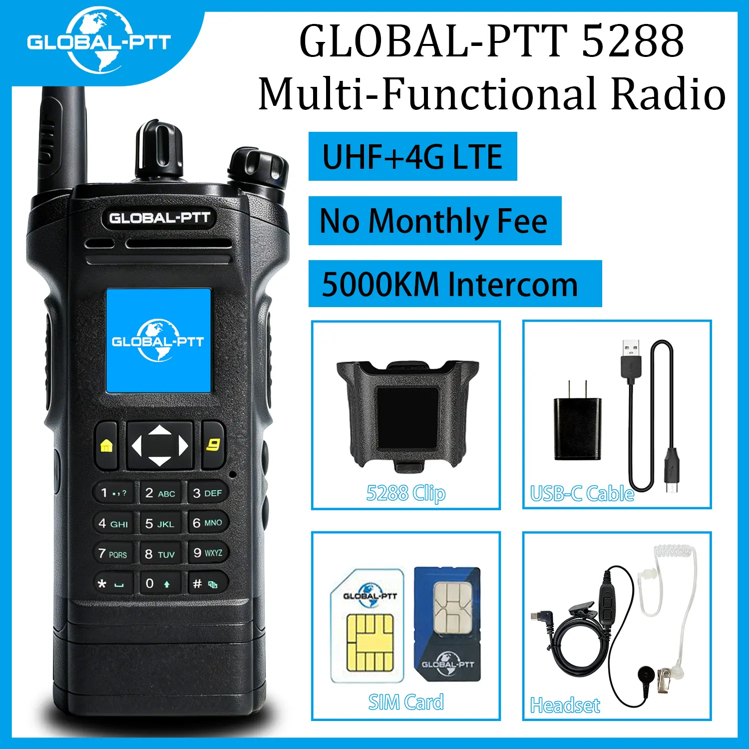 GLOBAL-PTT 5288 Essential walkie-talkie for outdoor 16 Channels walkie-talkie UHF POC Dual Band two way radios