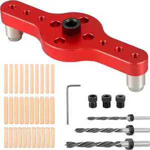 Votrek Dowel Jig Kit Self Centering Dowel Jig Kit Aluminum Alloy Vertical Hole Drilling Jig Precise Woodworking Doweling Jig with 6mm 8mm 10mm Bit Guides for Woodworking QUZHEMA_US(gules)