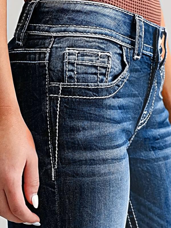 Butt Lifting Bootcut Jeans Stretchy Casual Fall Winter Trendy Flare Leg Jeans for Women with Unique Pocket Design