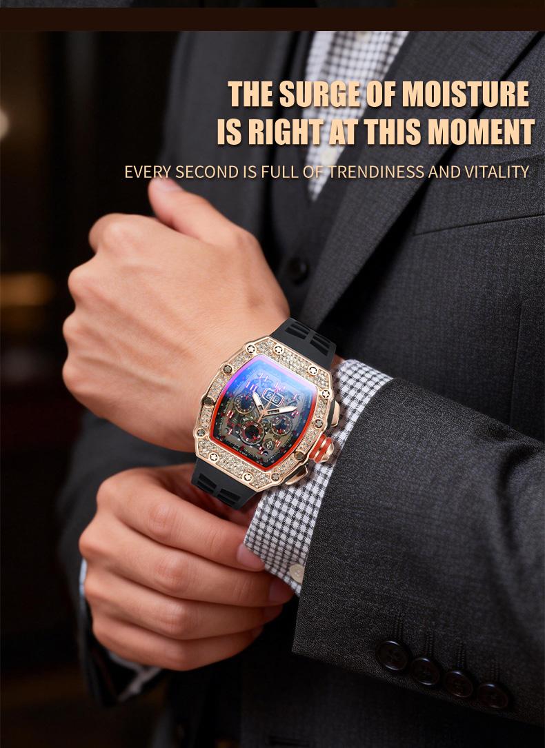Men's Luxury barrel-shaped watch​ Rhinestone Embellished Watch IncludedFashion Timeless ClassicWatch Flash Sale -Fashionable itis elegant, Water-Resistant Watch – Perfect for Any Occasion​ durable, and the perfect choice foreverydaywear. with Gift Box
