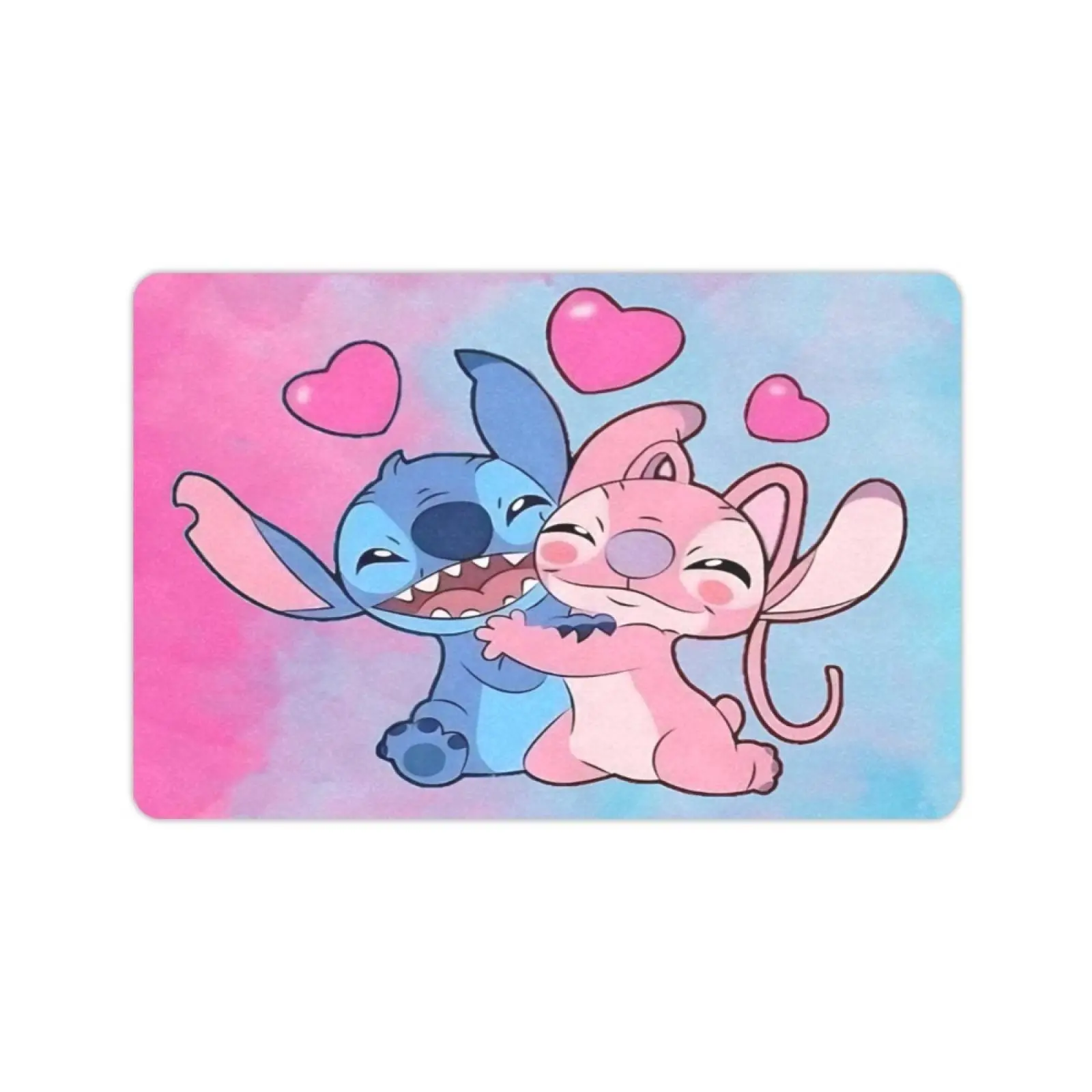 DISNEY CLASSIC Stitch & Angel Love Heart Print Bath Mat, Non-Slip Low-Profile Multi-Size Floor Rug (28×17 In / 71×43 Cm, 30×18 in), Cute Anime Mat for Home Bedroom Entrance Decor, Rectangular
