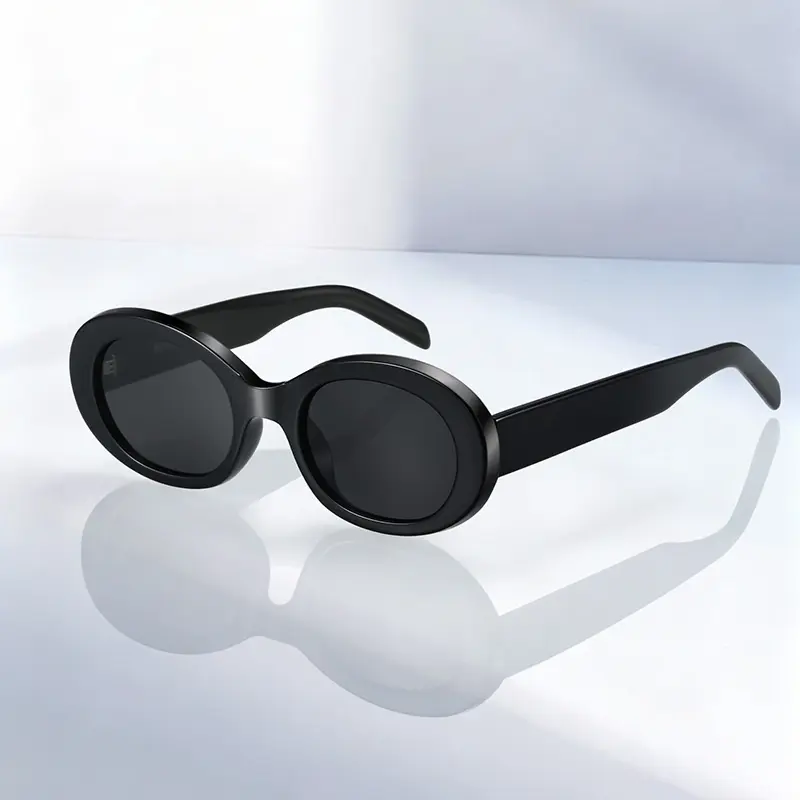 Retro Oval Sunglasses for Women Men TR90 Frame Vintage Shades UV400 Sun Protection Trendy Driving Sunglasses with Travel Pouch