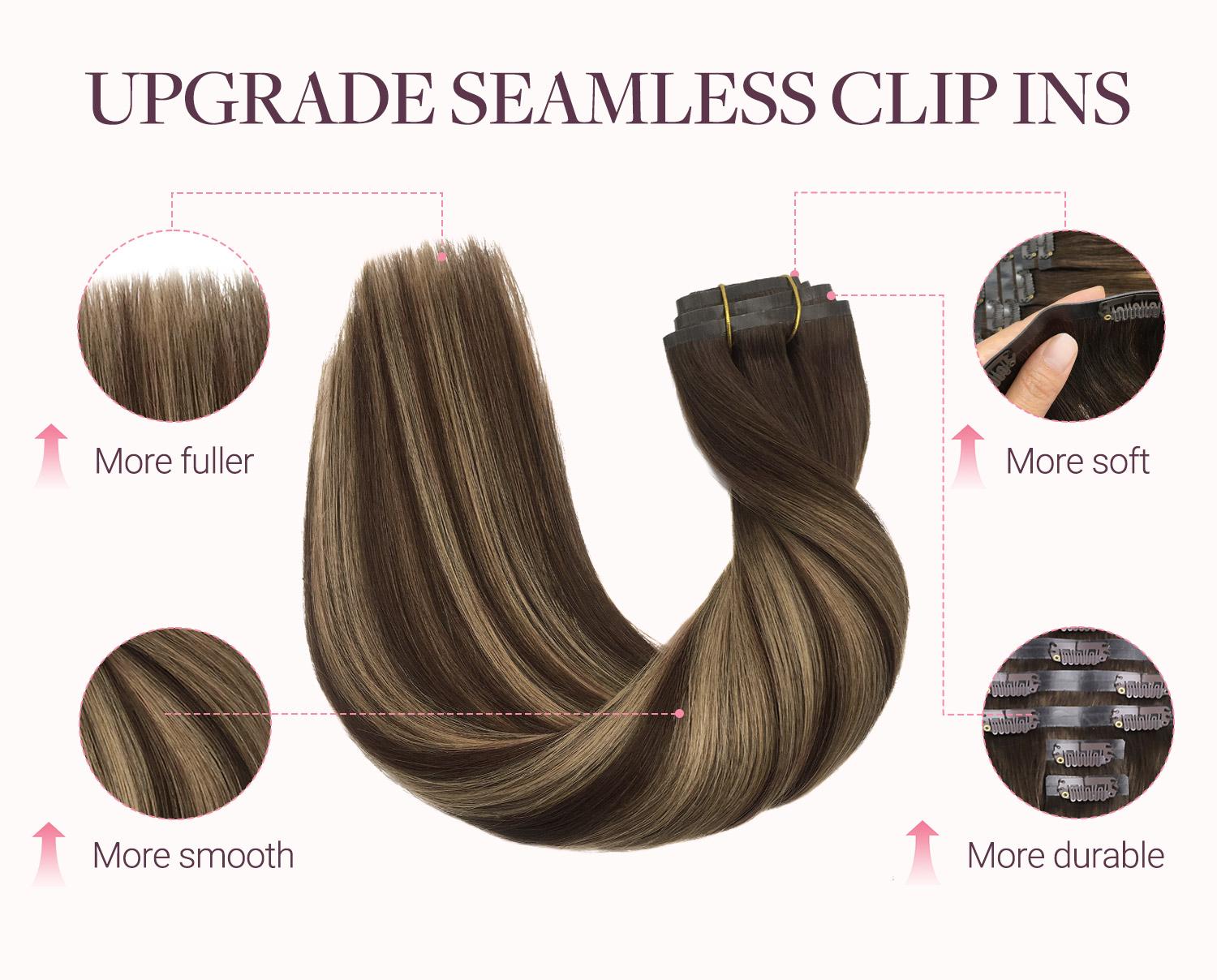 Seamless Clip in Human Hair Extensions 14-22 Inch Real Human Hair Clip Ins for Natural and Seamless Look Seamless Clip in Human Hair Extensions 14-22 Inch Real Human Hair Clip Ins for Natural and Seamless Look