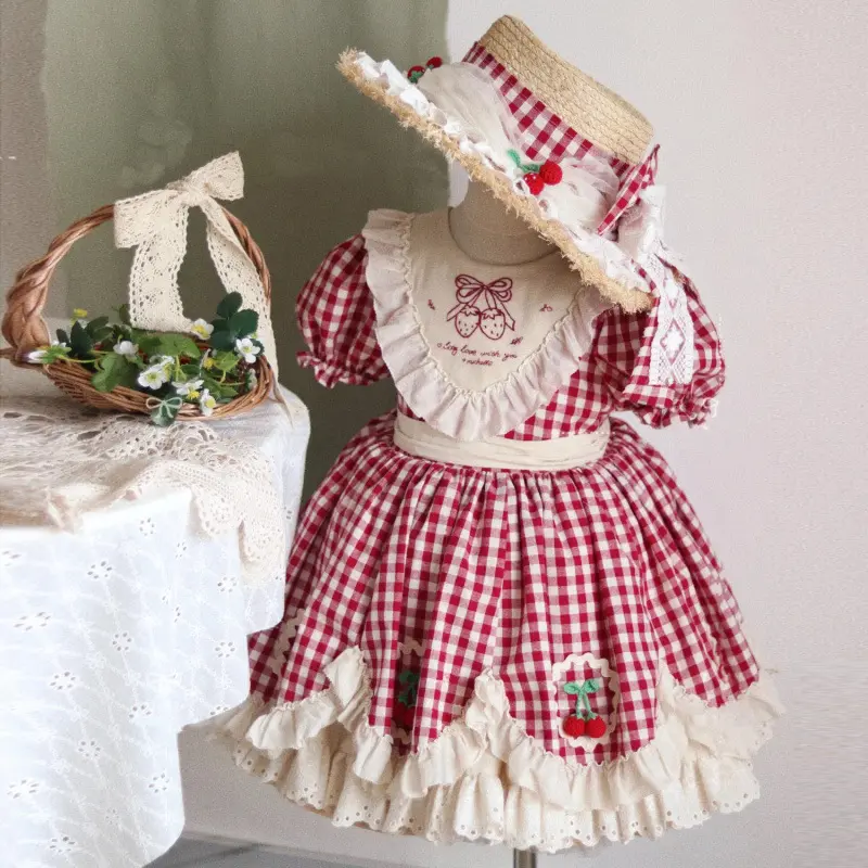 Strawberry Cherry Fashion Occasion Outdoor Photoshoot Princess Dress, Picture Day Girl's Cute Dress, Summer Dress, Summer Vide Red Dress