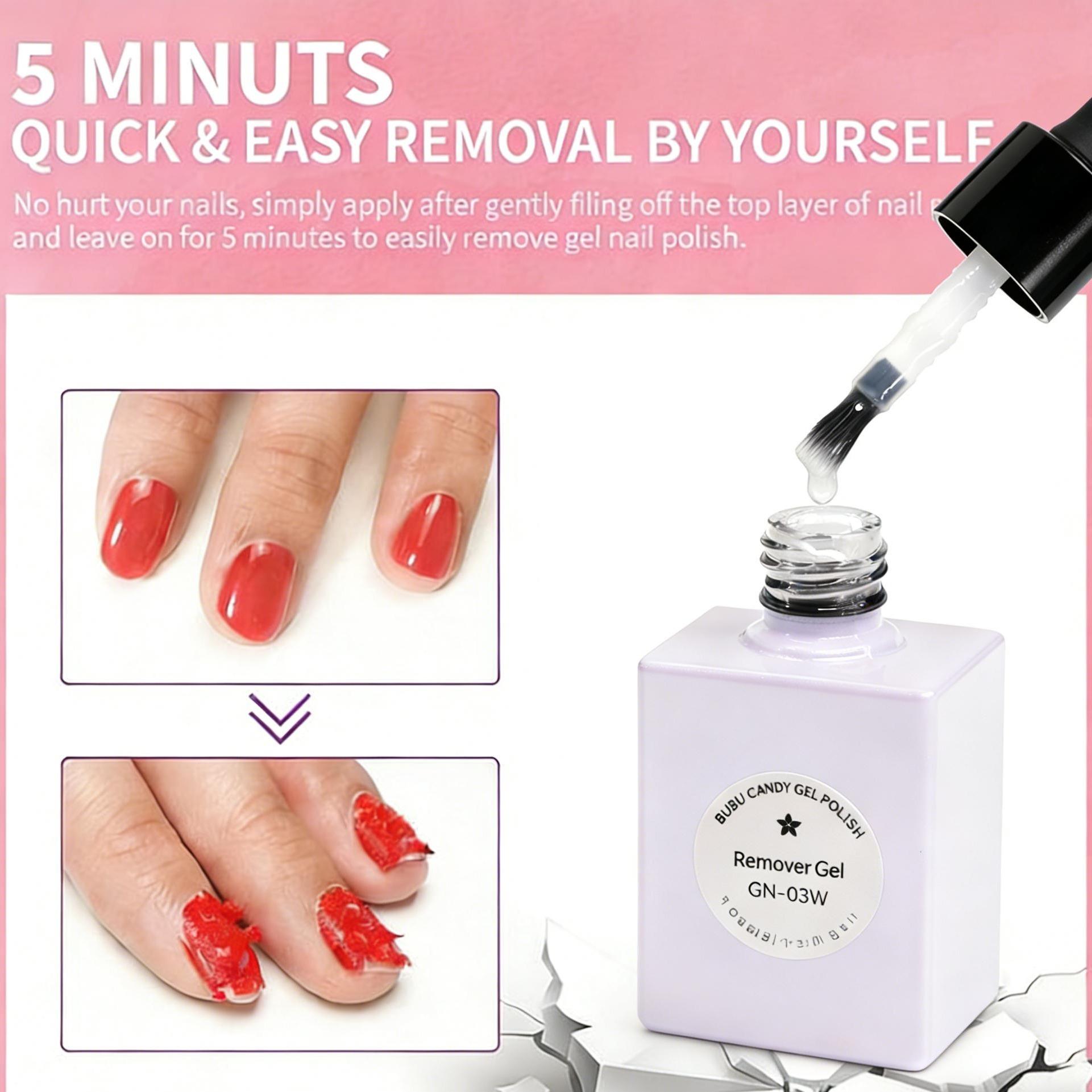 BUBUCANDY 15ML Gel Nail Polish Remover GN-03W Professional Quick 3-5 Minute Removal No Soaking or Wrapping Easy Nail Care Solution