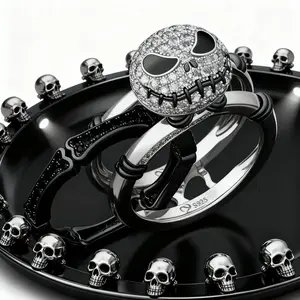2025 New! Unisex Two - color Halloween Skull Ring Inlaid with Zirconia