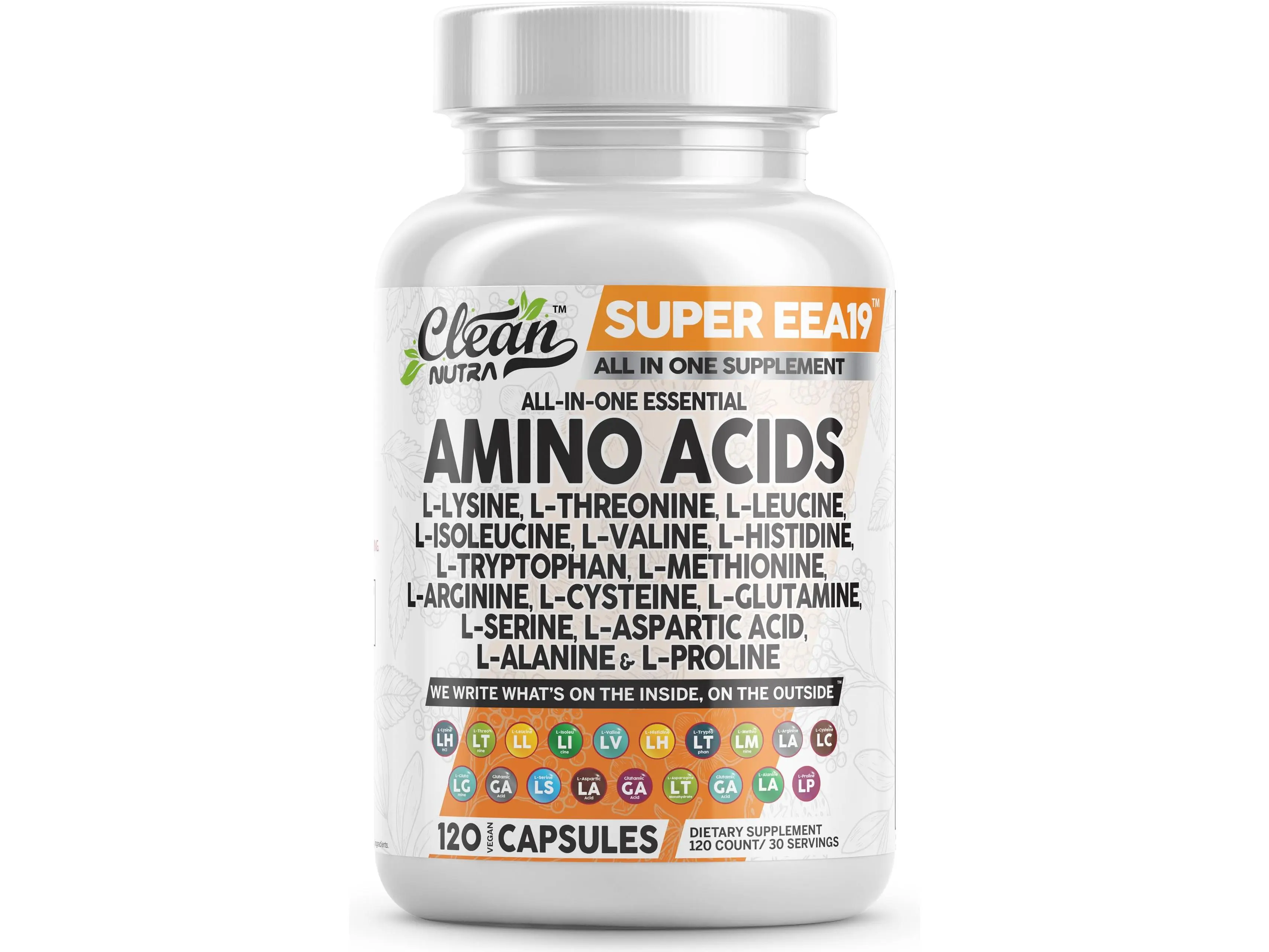 Clean Nutra Amino Acids Supplement with L-Lysine, L-Threonine, L-Leucine, Isoleucine, Valine, L-Histidine, L-Tryptophan, L-Methionine, L-Arginine, L-Cysteine, L-Glutamine for Muscle Recovery & Performance Capsules – Super EEA19