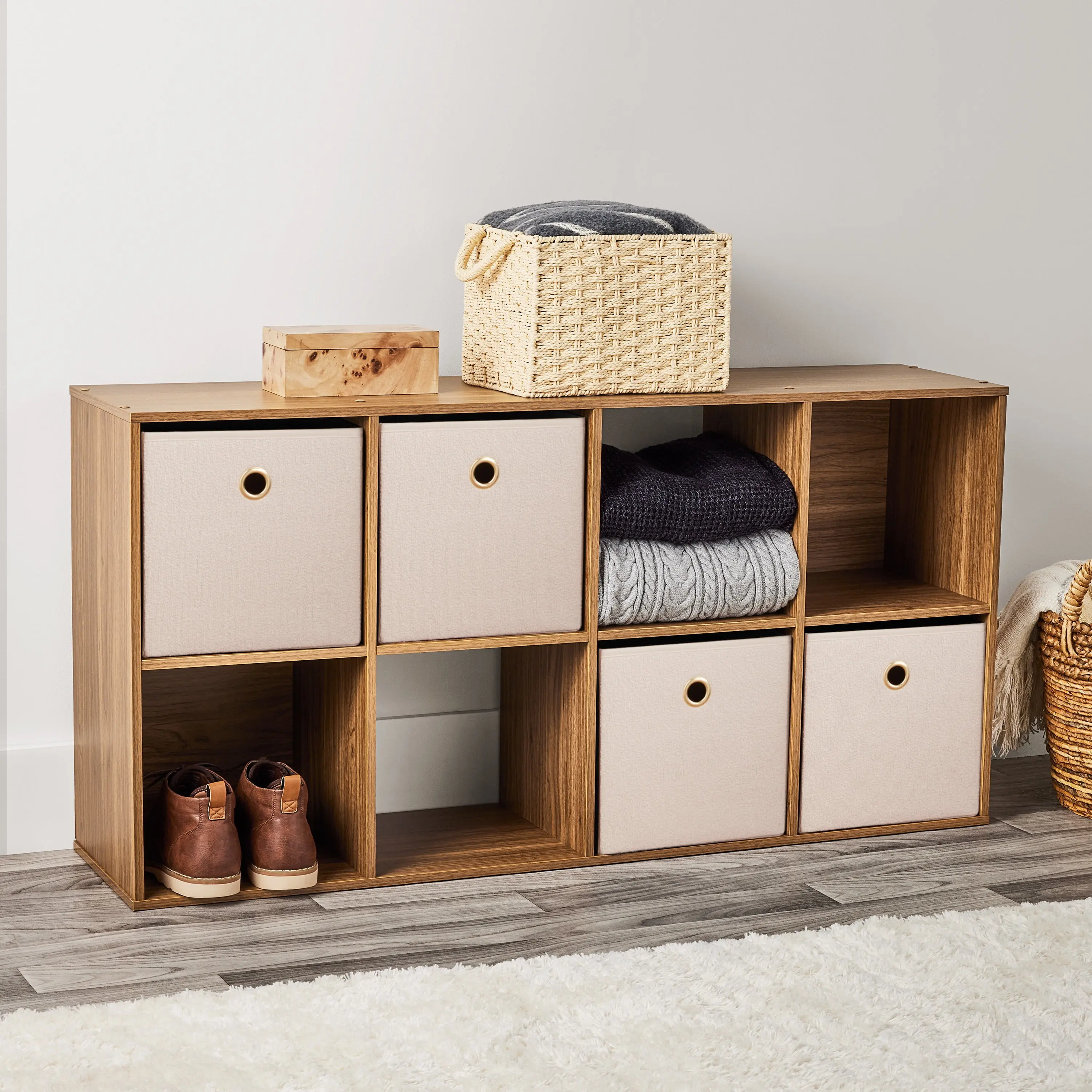Mainstays 8 Cube Storage Organizer, Warm Walnut