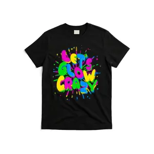 Men's & Women's Neon Glow Party T-Shirt - Let's Glow Crazy Retro 80s/90s Inspired Design with Graffiti-Style Print, Soft Breathable Round Neck Tee for Rave,, Festival, Casual Wear - Machine Washable Black Glow Shirt