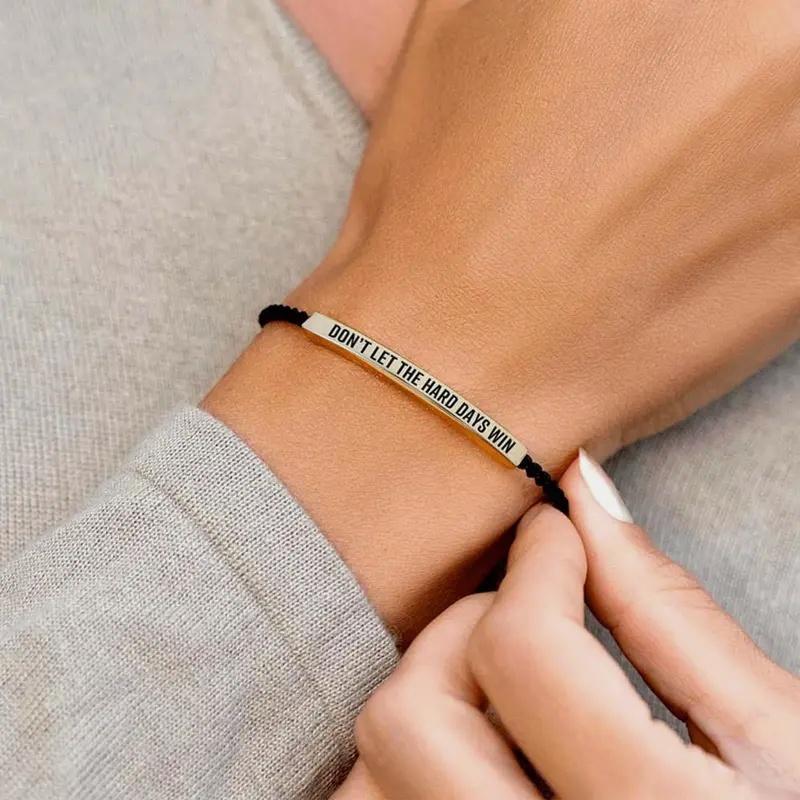 Don't Let The Hard Days Win Inspirational Bracelet Stainless Steel 18K Gold Plated Braided Design Adjustable up to 10 Inches for Comfortable Fit