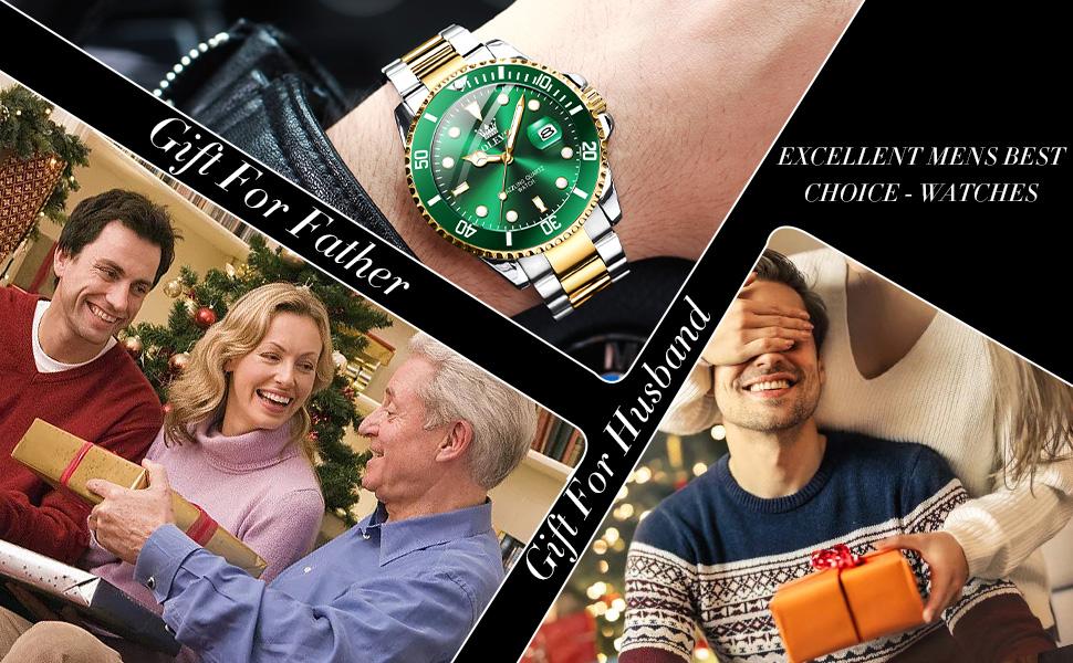 OLEVS Men's Stainless Steel Chronograph Watch, Large Face Gold Blue Silver Black Tone Easy-to-Read Analog Quartz Watch