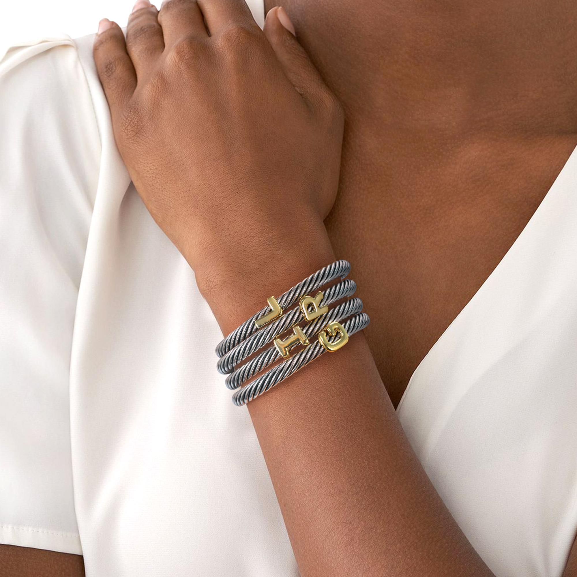 MYTYS 26 Initial Letter Cuff Bracelet Twisted Braided Opening Size Classic Cable Two-tone Design Women's Fashion Trendy Jewellery Accessories