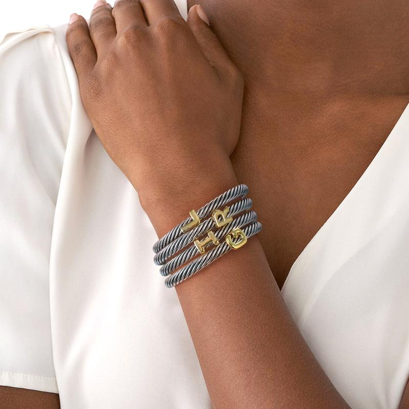 MYTYS 26 Initial Letter Cuff Bracelet Twisted Braided Opening Size Classic Cable Two-tone Design Women's Fashion Trendy Jewellery Accessories