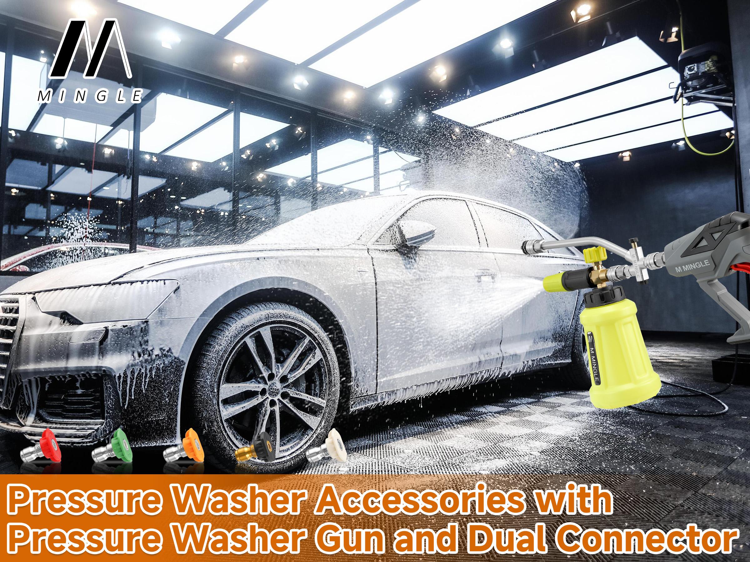 M MINGLE High Pressure Washer Wand with Foam Cannon, Foam Cannon Dual Connector Accessory, Car Wash Foam Wand Kit 1/4 Inch Quick Connector, 5 Pressure Washer Nozzle Tips