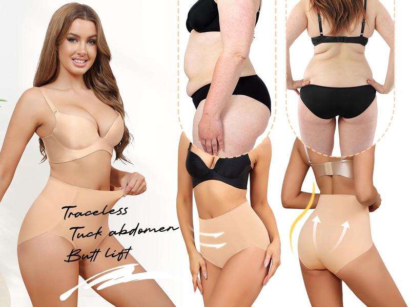 LEVAO High Waisted Seamless Tummy Control Underwear for Women – No Roll, No Slip Shapewear Briefs, Plus Size Panties 4 Pack (S-XXL)